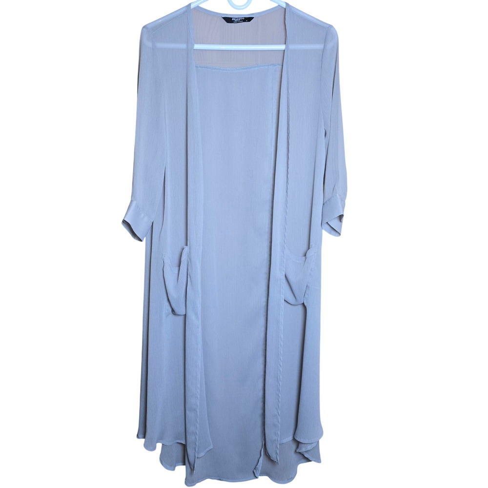 Zeagoo Women's‎ Medium SILVER split back Translucent Sheer Cardigan 3/4 sleeve